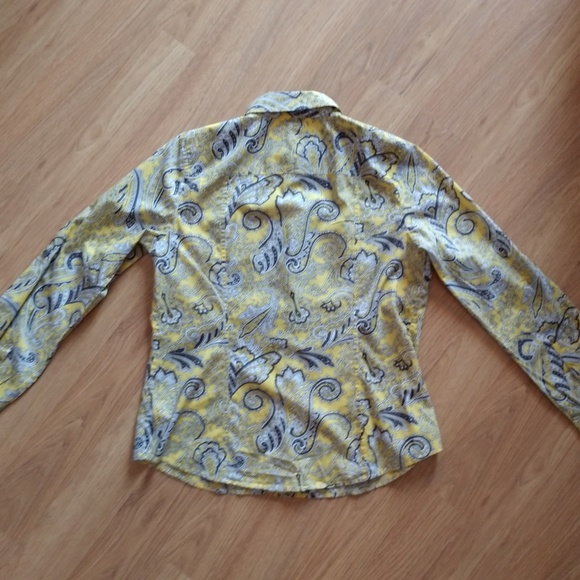 Michael Kors Yellow Grey Paisley Button Down Top - Picture 3 of 6